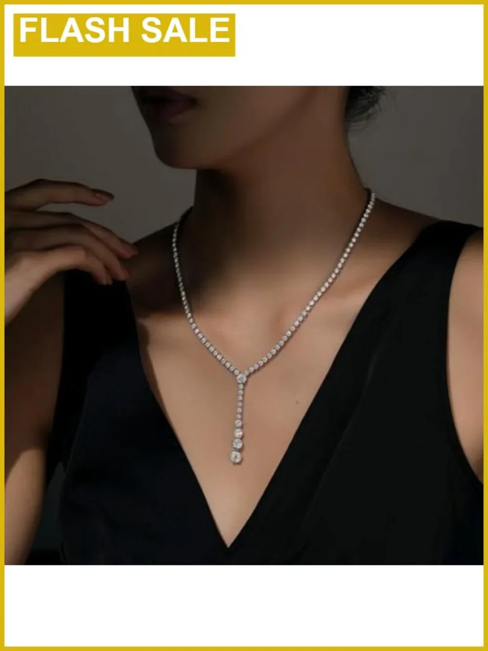 Moissanite Y Lariat Necklace 925 Sterling Silver 18K White Gold Plated